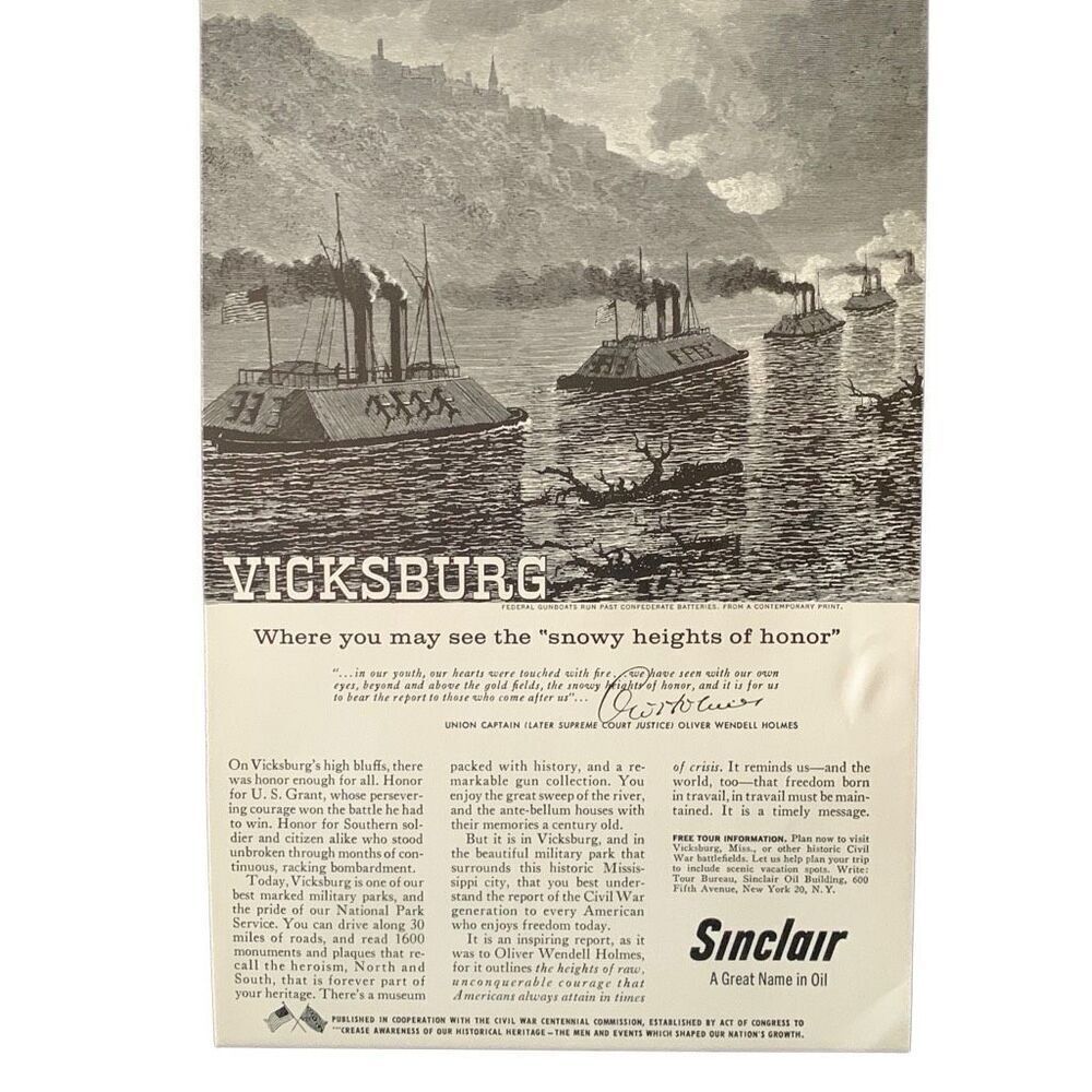 Vintage 1960 Sinclair Oil Vicksburg Snowy Heights Ad Advertisement